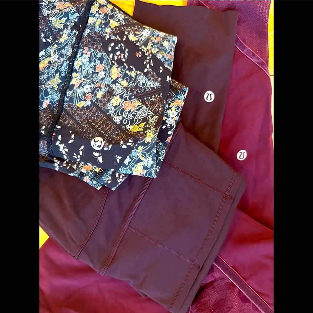 Lululemon Wunder Under Hi-Rise Burgundy Floral Burnout Mesh Leggings | s6 - Picture 17 of 17